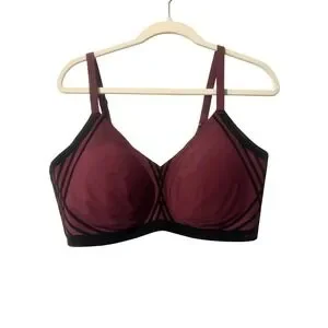 HONEYLOVE Sculpting Bra Burgundy Black Geometric Design Wirefree Comfort Size 2x